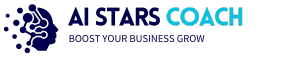 Logo dell'allenatore di ai stars, caratterizzato da una sagoma stilizzata di testa umana con una stella, accanto al testo "fai crescere la tua attività".